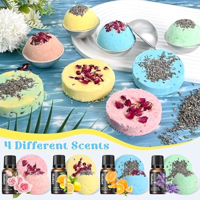 JUYRLE Bath Bomb Making Kit- 49Pcs DIY Bath Bomb Kit for Aldult, Make Your Own Shower Bombs, Spa Craft Kits with Bath Bomb Press, Molds, Bath & Bathing Making Supplies Gifts for Mom Women - Image 4